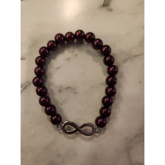Infinity Symbol Stretch Bracelet With Burgundy Beads - Picture 1 of 2